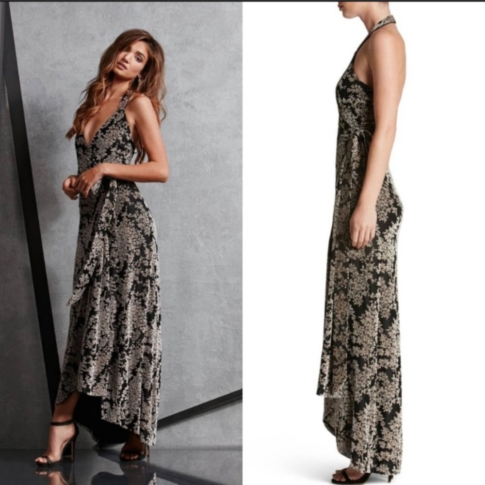 Dress the Population Erica Floral Velvet Wrap Gown